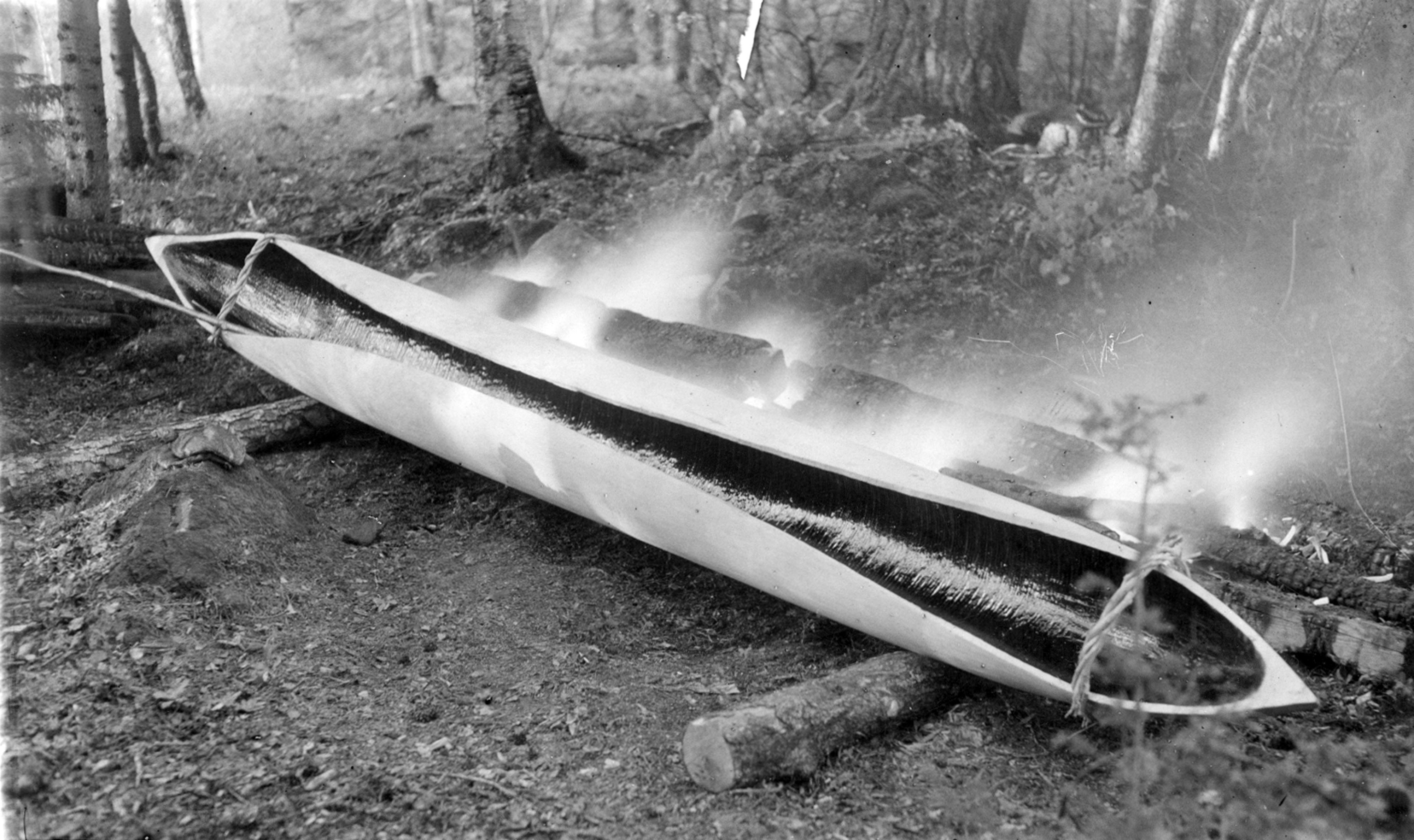 Bildtext: En &auml;sping som holkats ur f&ouml;r att med v&auml;rme b&auml;ndas upp. Bilden &auml;r tagen i Finland &aring;r 1935. Fotograf: Nikkil&auml;, Eino