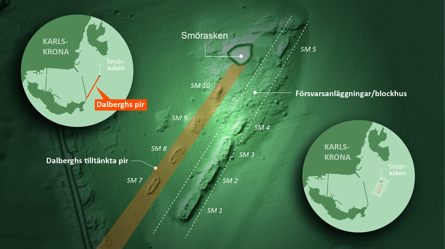 Grafisk bild över vraken vid Smörasken