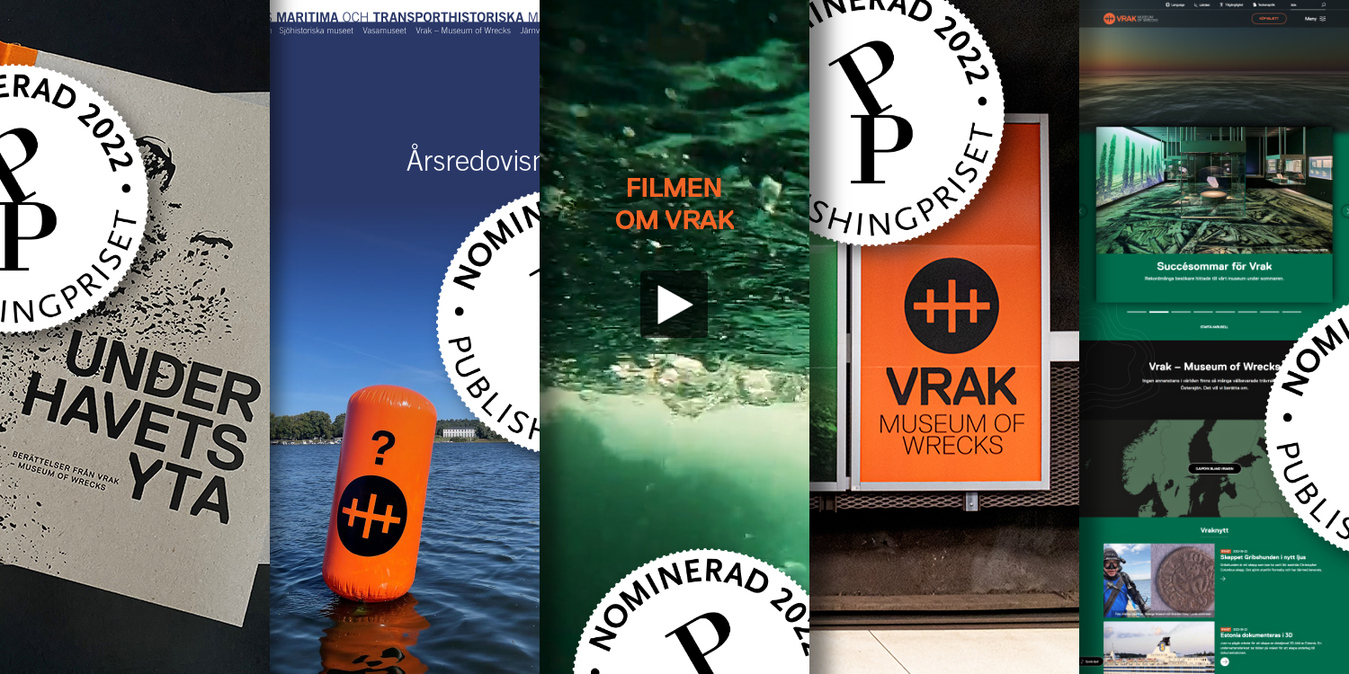 Collage över fem nomineringar för Vrak och SMTM